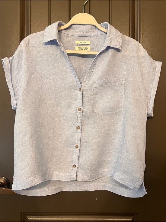 Rachel Zoe Tops - Rachel Zoe 100% Linen Light Blue Button-Up Blouse, Size Small